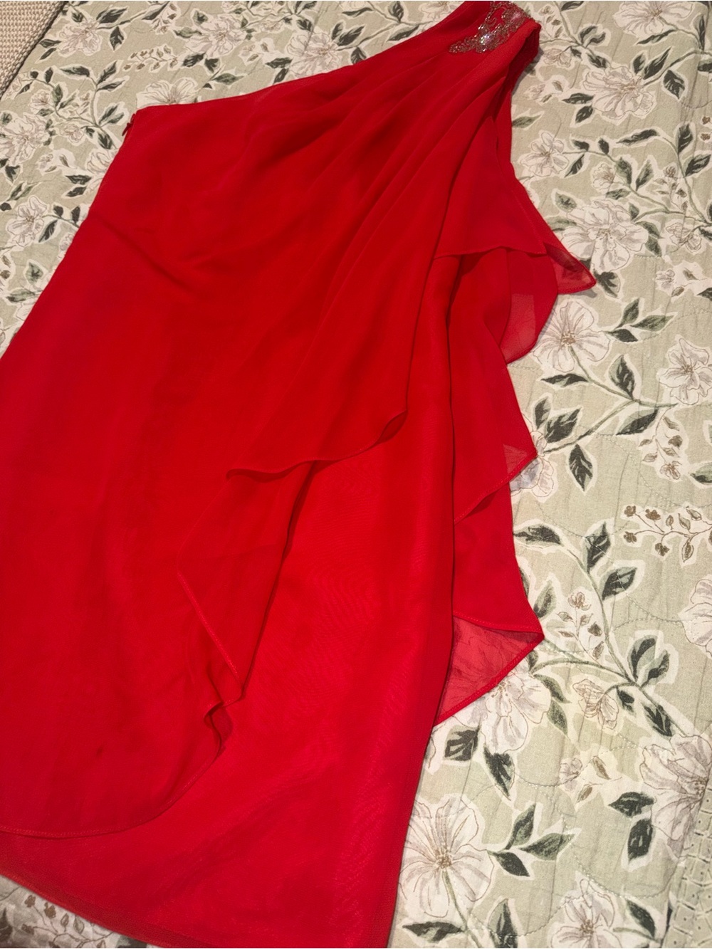 Signature One-Shoulder Red Ruffle Cocktail Dress - Picture 4 of 4